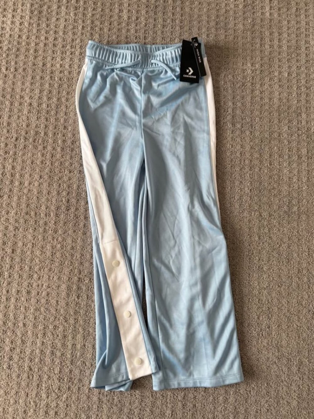 Converse Slacker Blue/White High Rise SnapTrim Track Pants Size Girls 10-11Y NWT